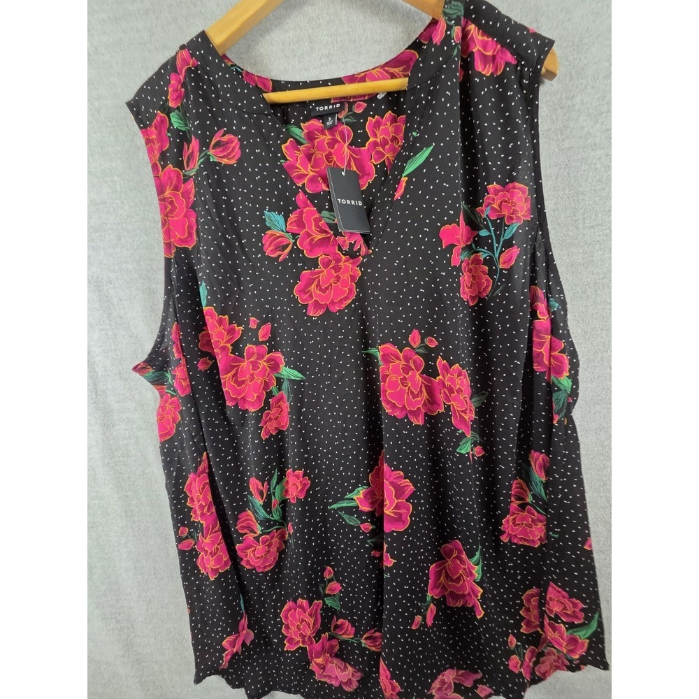 Torrid 3X Georgette Tunic Blouse Deep Black‎ Floral Sleeveless Flowy Career NEW